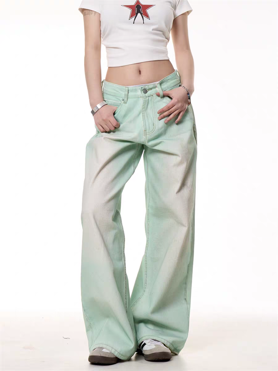 GKIKZ MINT WASHED WIDE-LEG DENIM PANTS