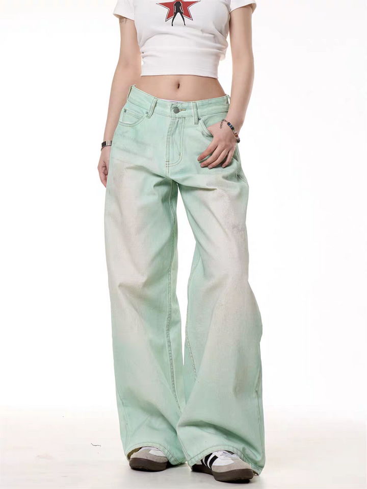 GKIKZ MINT WASHED WIDE-LEG DENIM PANTS