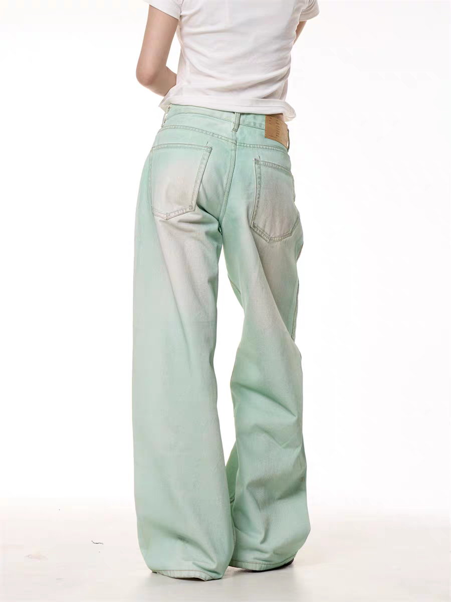 GKIKZ MINT WASHED WIDE-LEG DENIM PANTS