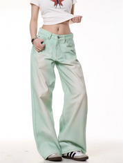 GKIKZ MINT WASHED WIDE-LEG DENIM PANTS