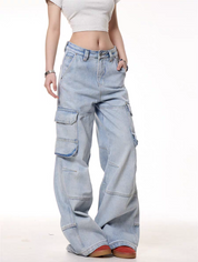 GKIKZ LIGHT BLUE UTILITY CARGO DENIM PANTS