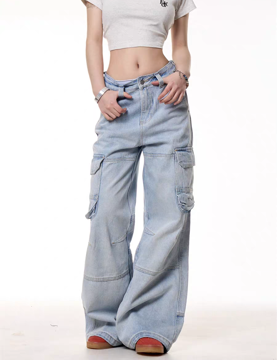 GKIKZ LIGHT BLUE UTILITY CARGO DENIM PANTS