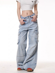 GKIKZ LIGHT BLUE UTILITY CARGO DENIM PANTS