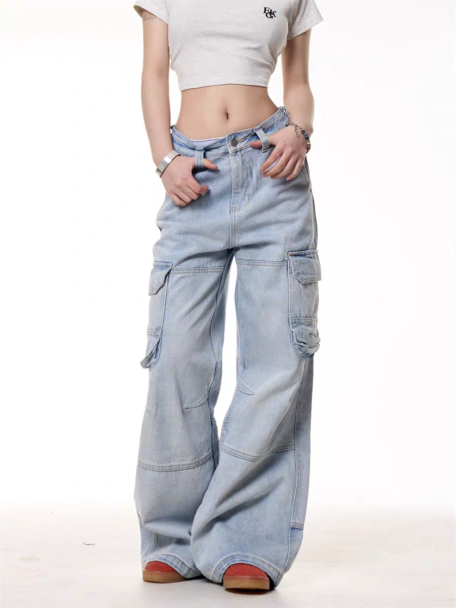 GKIKZ LIGHT BLUE UTILITY CARGO DENIM PANTS