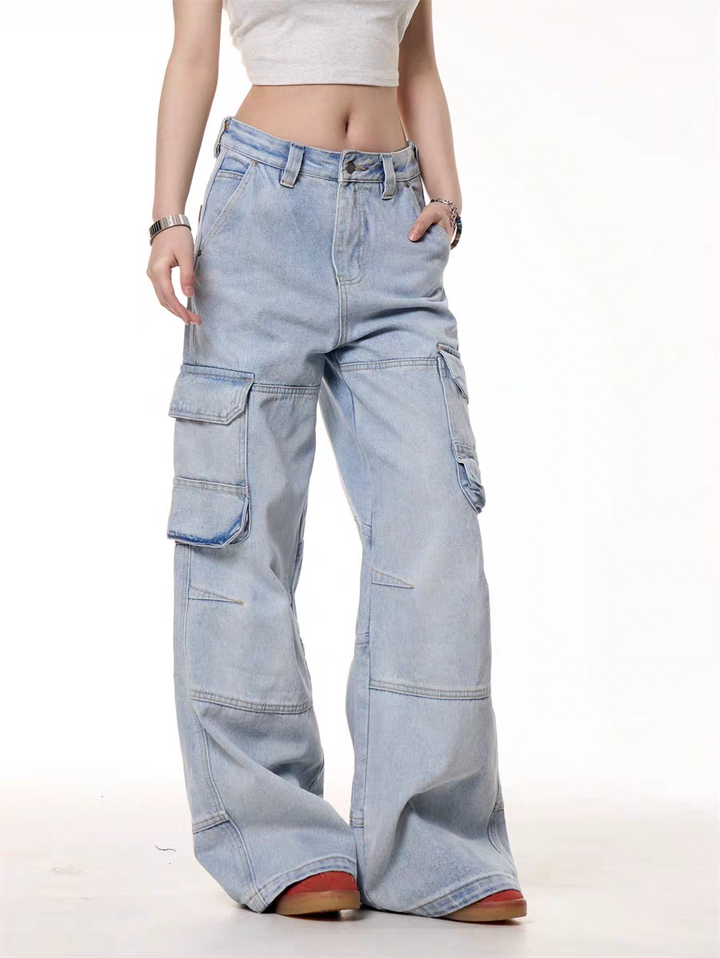 GKIKZ LIGHT BLUE UTILITY CARGO DENIM PANTS