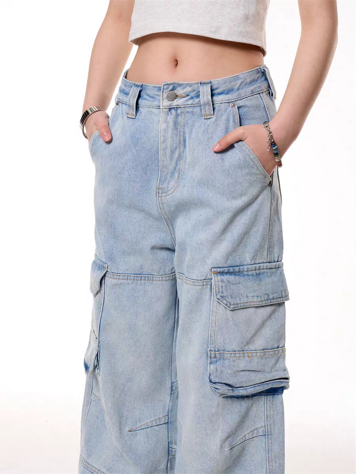GKIKZ LIGHT BLUE UTILITY CARGO DENIM PANTS