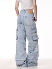 GKIKZ LIGHT BLUE UTILITY CARGO DENIM PANTS