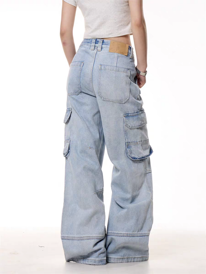GKIKZ LIGHT BLUE UTILITY CARGO DENIM PANTS
