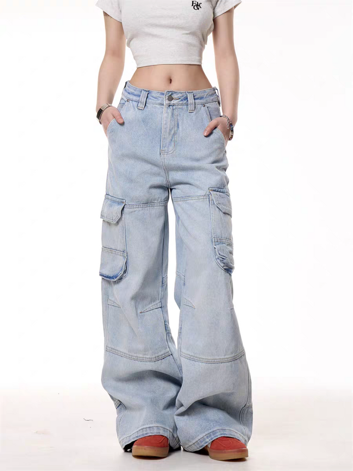 GKIKZ LIGHT BLUE UTILITY CARGO DENIM PANTS