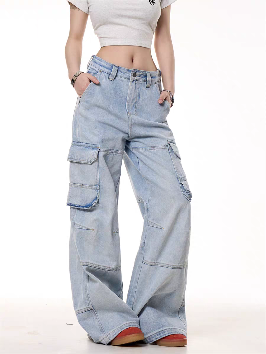 GKIKZ LIGHT BLUE UTILITY CARGO DENIM PANTS