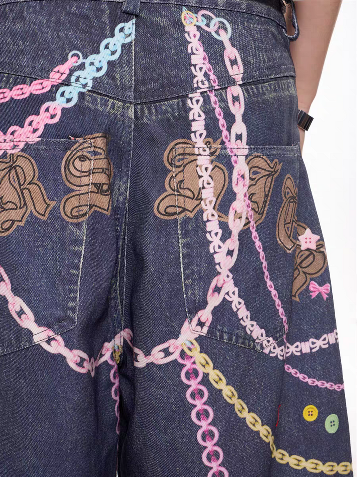 GKIKZ CHAIN REACTION GRAPHIC DENIM JORTS