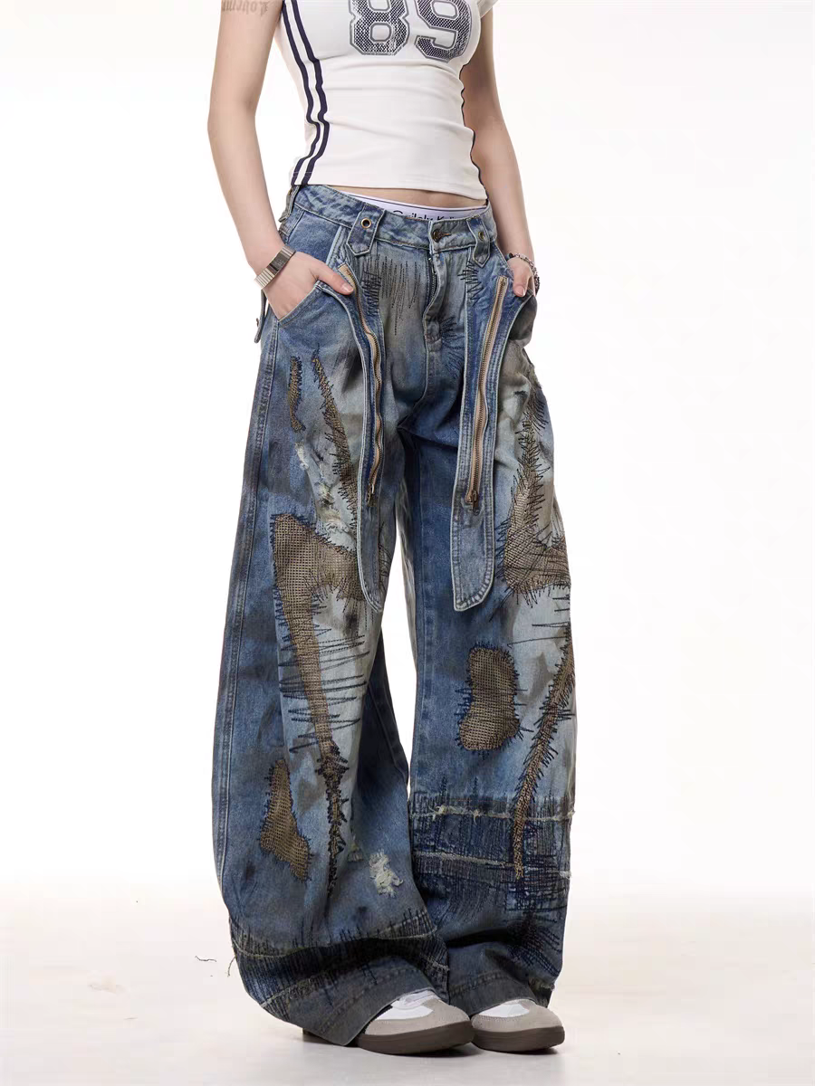 GKIKZ VINTAGE PATCHWORK GRUNGE DENIM PANTS