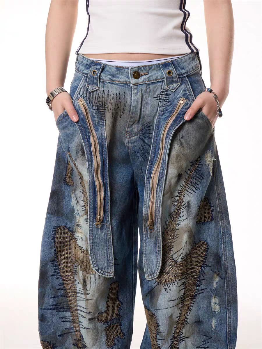 GKIKZ VINTAGE PATCHWORK GRUNGE DENIM PANTS