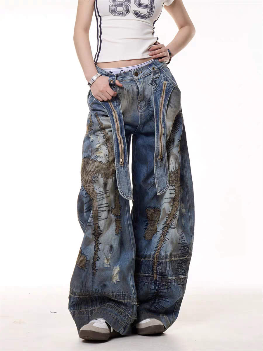 GKIKZ VINTAGE PATCHWORK GRUNGE DENIM PANTS