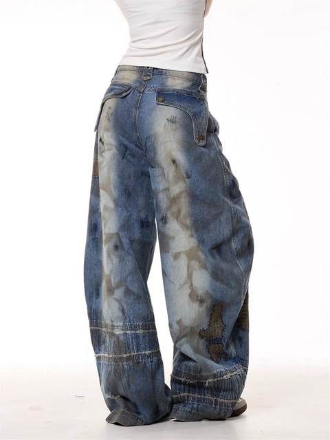 GKIKZ VINTAGE PATCHWORK GRUNGE DENIM PANTS