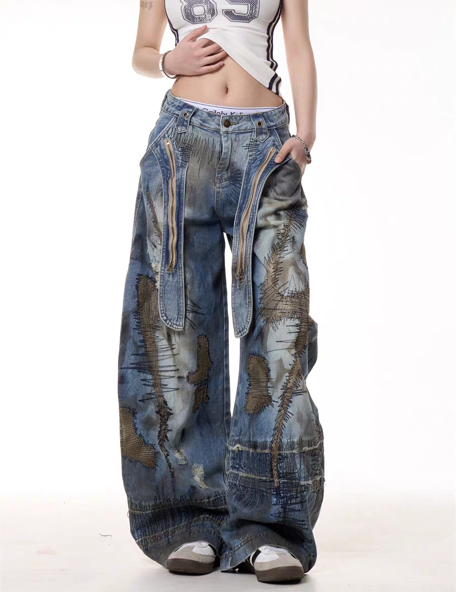 GKIKZ VINTAGE PATCHWORK GRUNGE DENIM PANTS