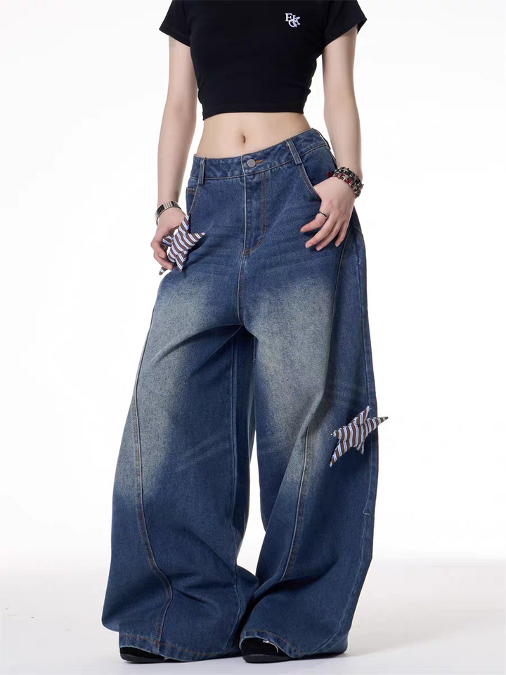 GKIKZ 3D STARS FOLD WIDE-LEG JEAN PANTS
