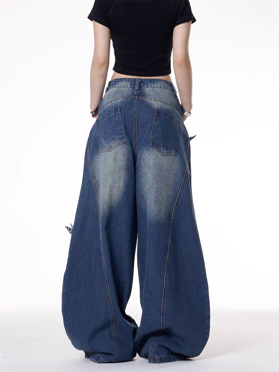 GKIKZ 3D STARS FOLD WIDE-LEG JEAN PANTS