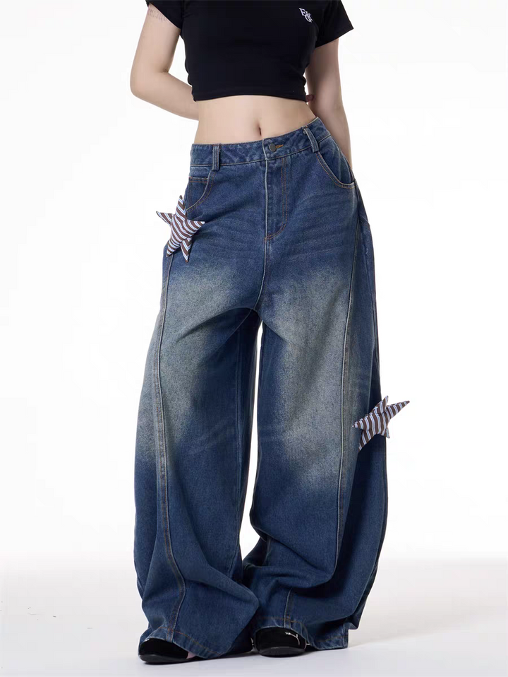 GKIKZ 3D STARS FOLD WIDE-LEG JEAN PANTS