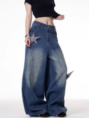 GKIKZ 3D STARS FOLD WIDE-LEG JEAN PANTS