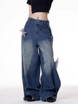 GKIKZ 3D STARS FOLD WIDE-LEG JEAN PANTS