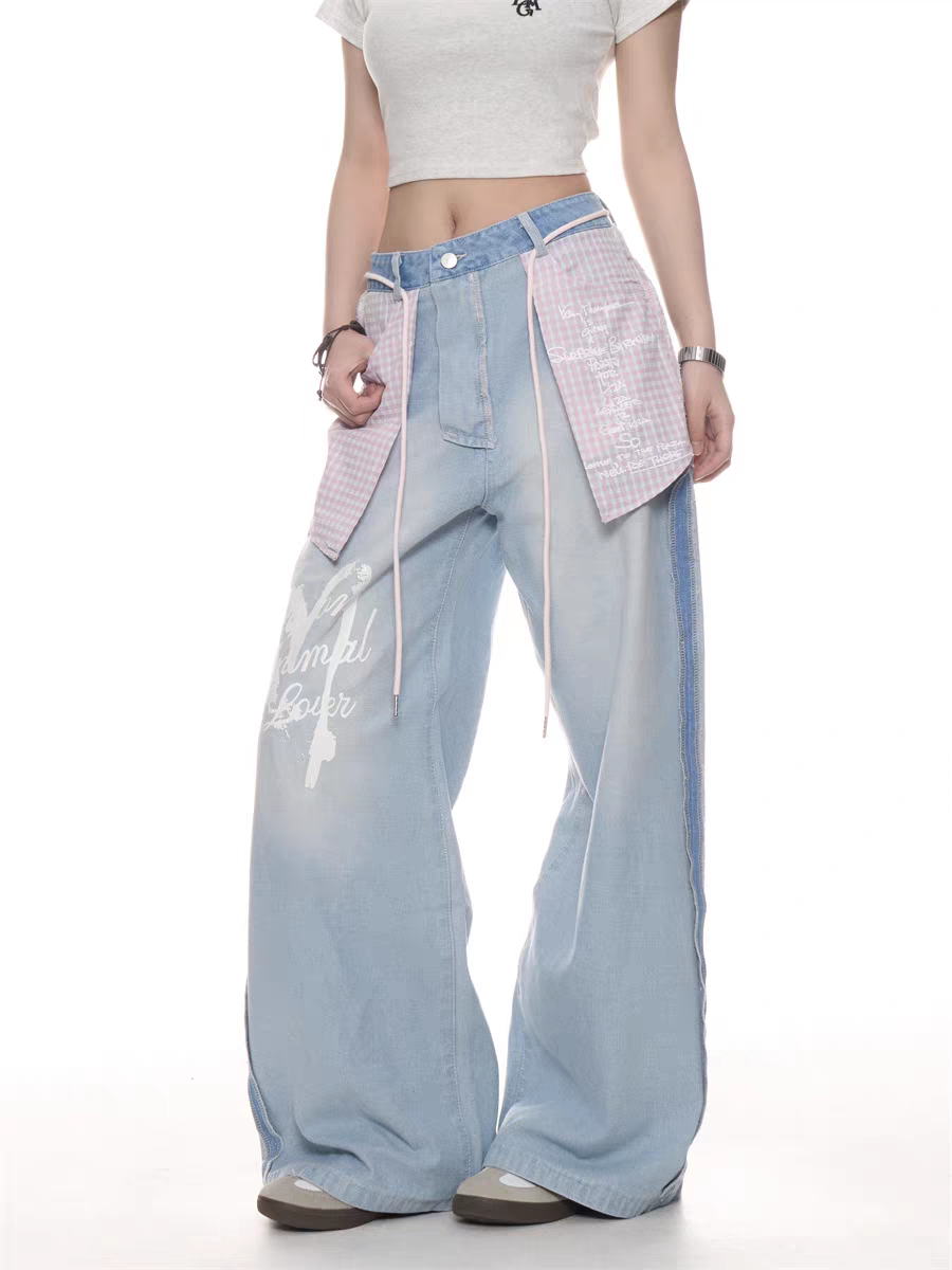 GKIKZ PASTEL REBEL WIDE-LEG JEAN PANTS
