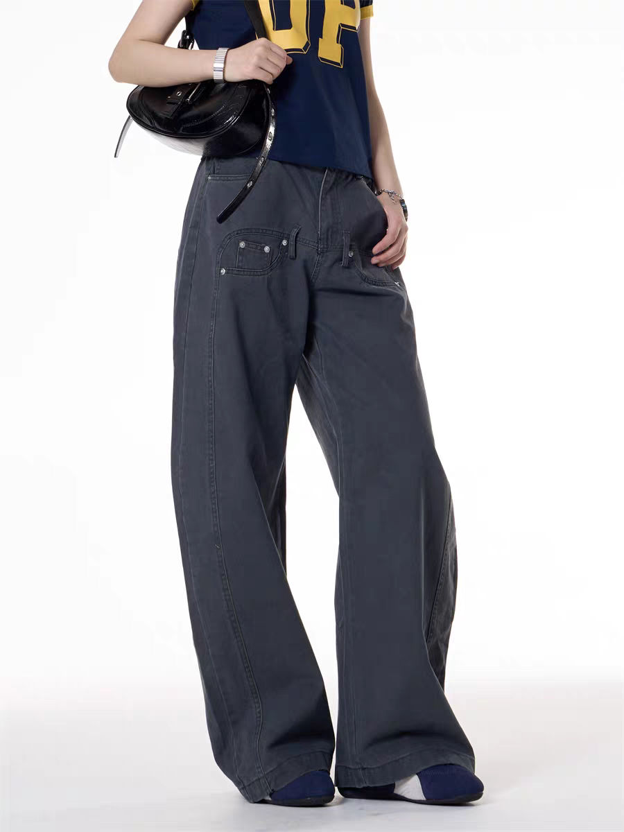 GKIKZ DOUBLE STITCHED LOOSE UTILITY PANTS