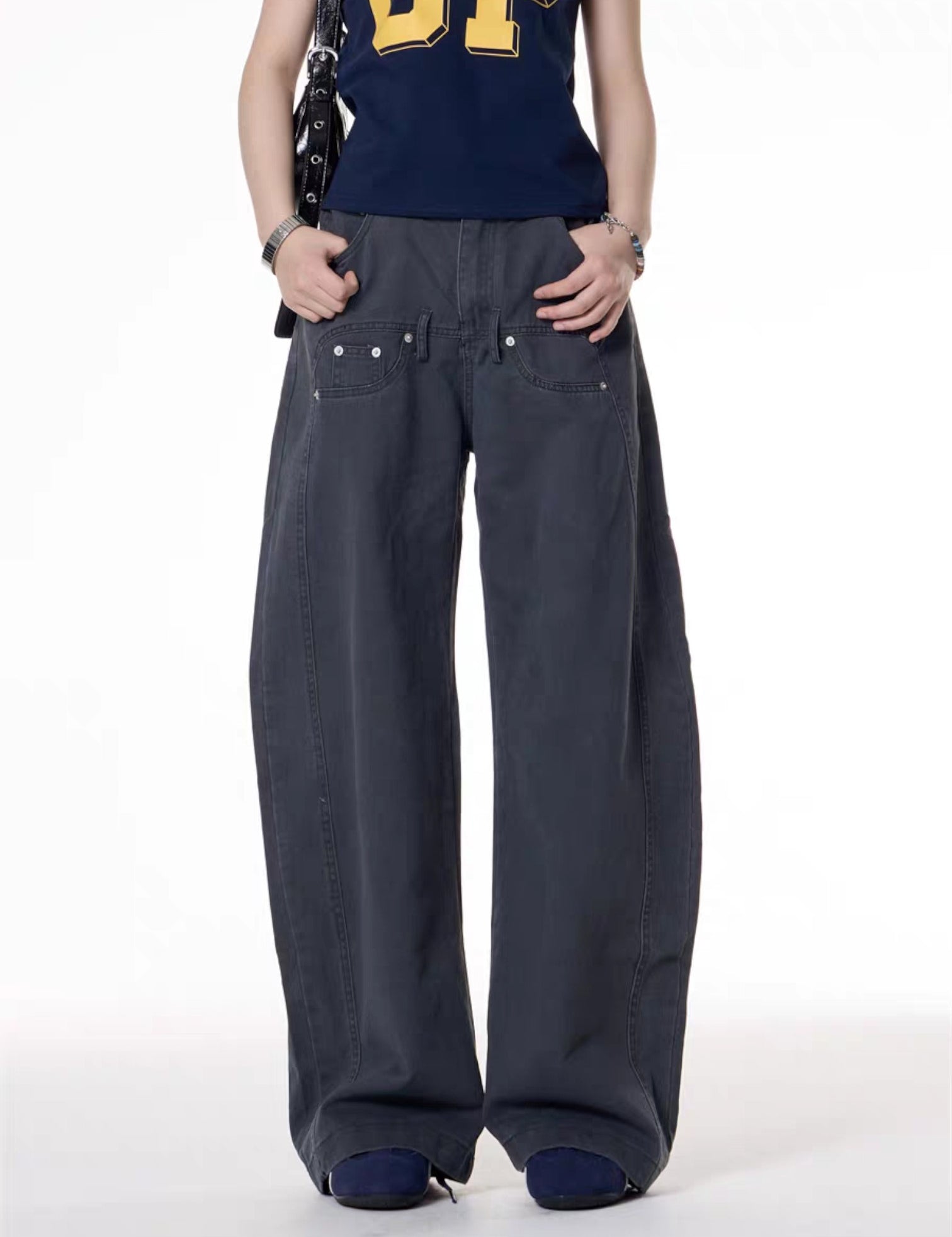 GKIKZ DOUBLE STITCHED LOOSE UTILITY PANTS