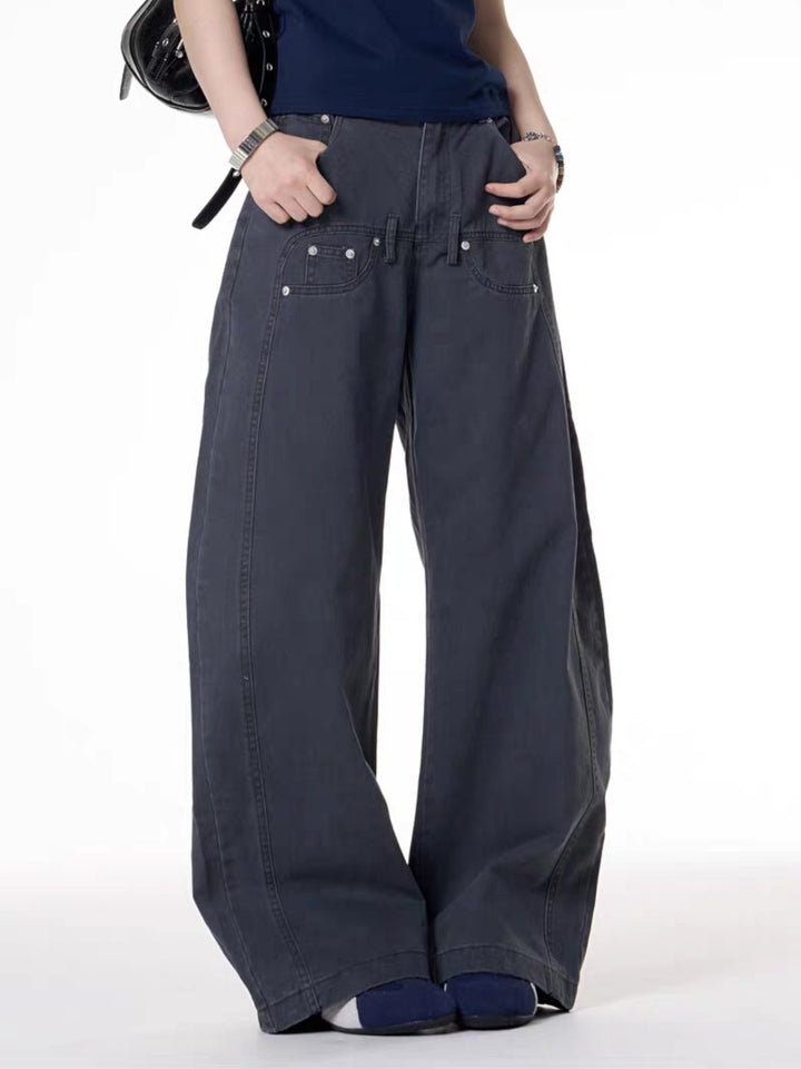 GKIKZ DOUBLE STITCHED LOOSE UTILITY PANTS