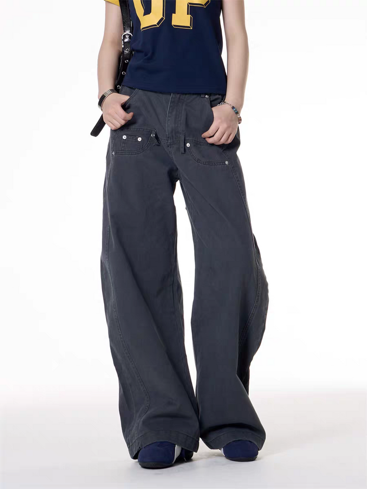 GKIKZ DOUBLE STITCHED LOOSE UTILITY PANTS