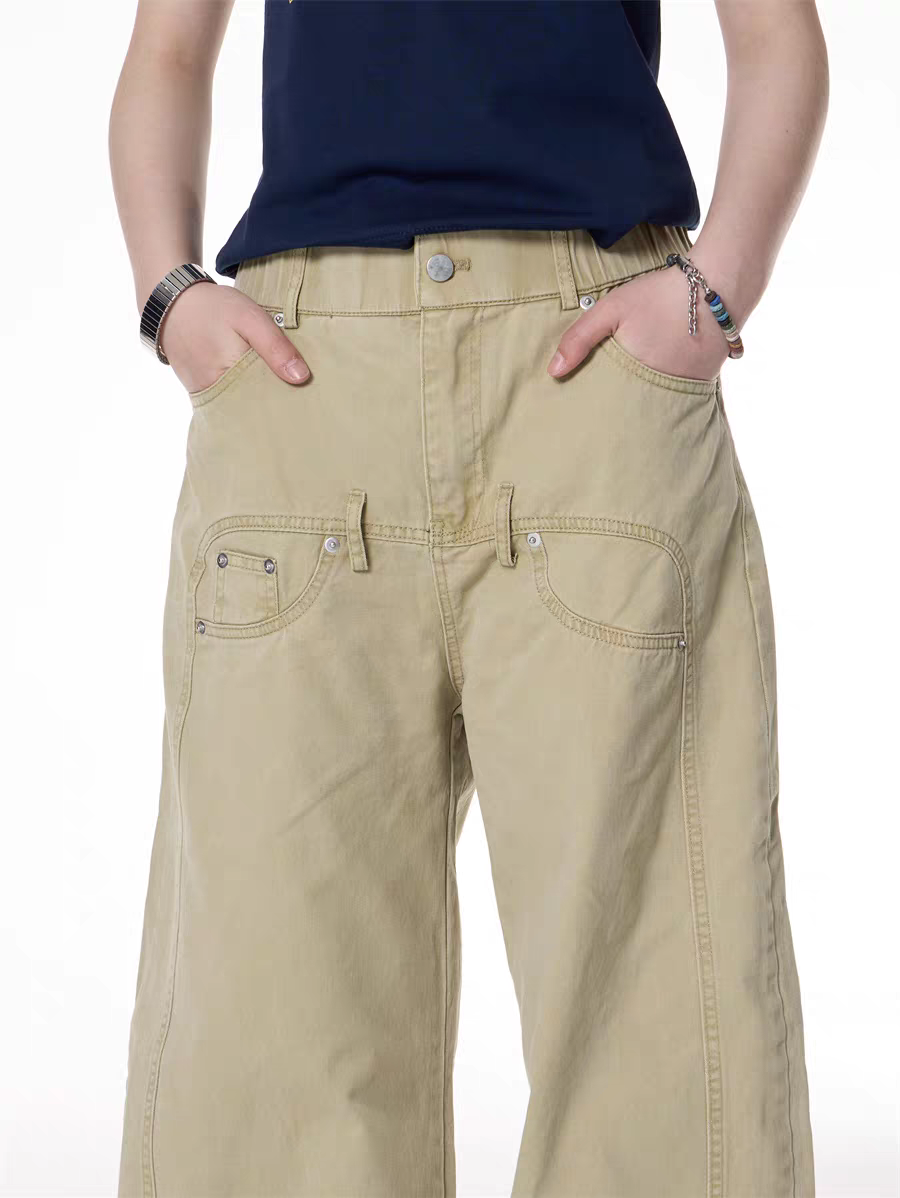 GKIKZ DOUBLE STITCHED LOOSE UTILITY PANTS