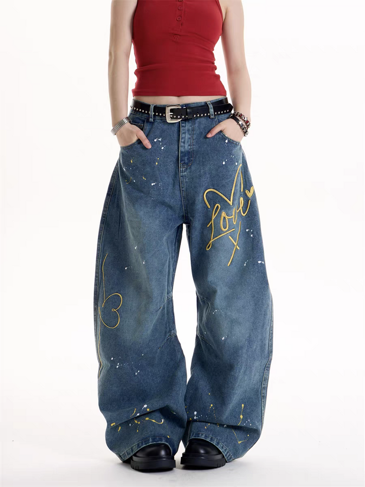 GKIKZ LOVE GRAFFITI BAGGY JEAN PANTS