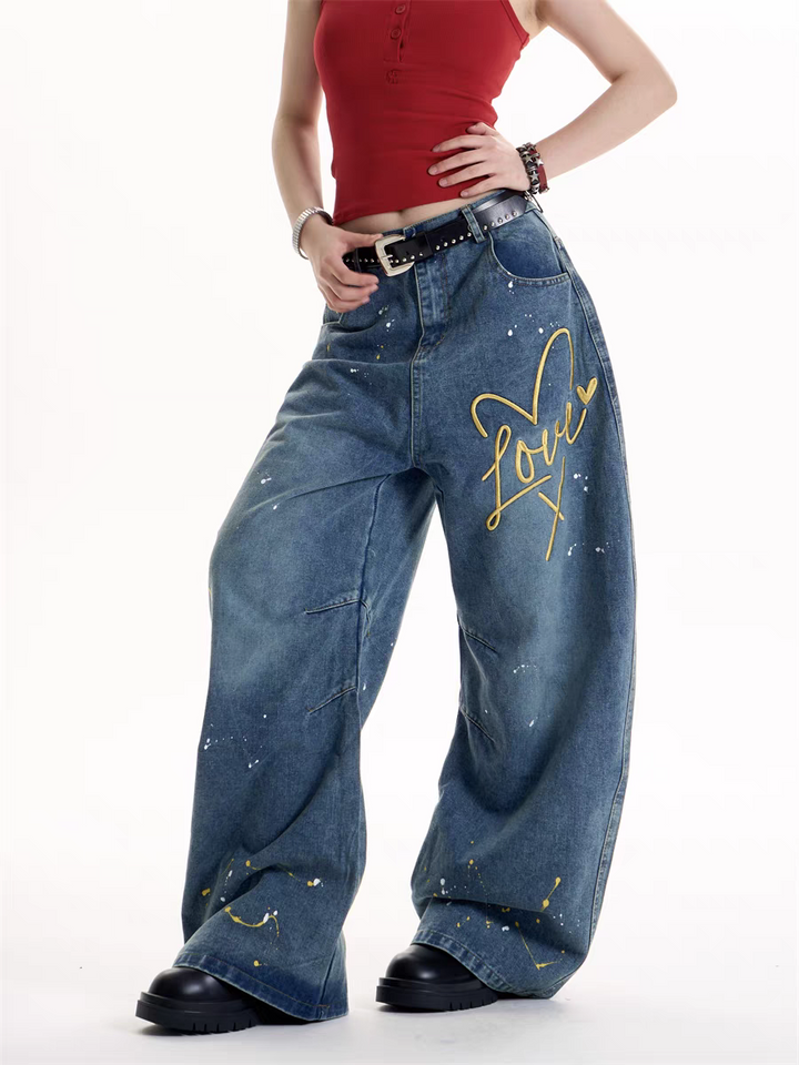GKIKZ LOVE GRAFFITI BAGGY JEAN PANTS