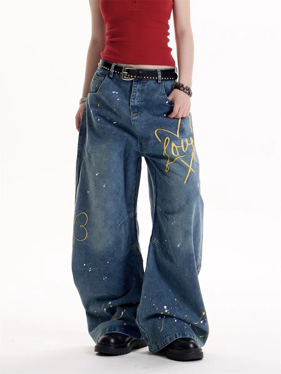 GKIKZ LOVE GRAFFITI BAGGY JEAN PANTS