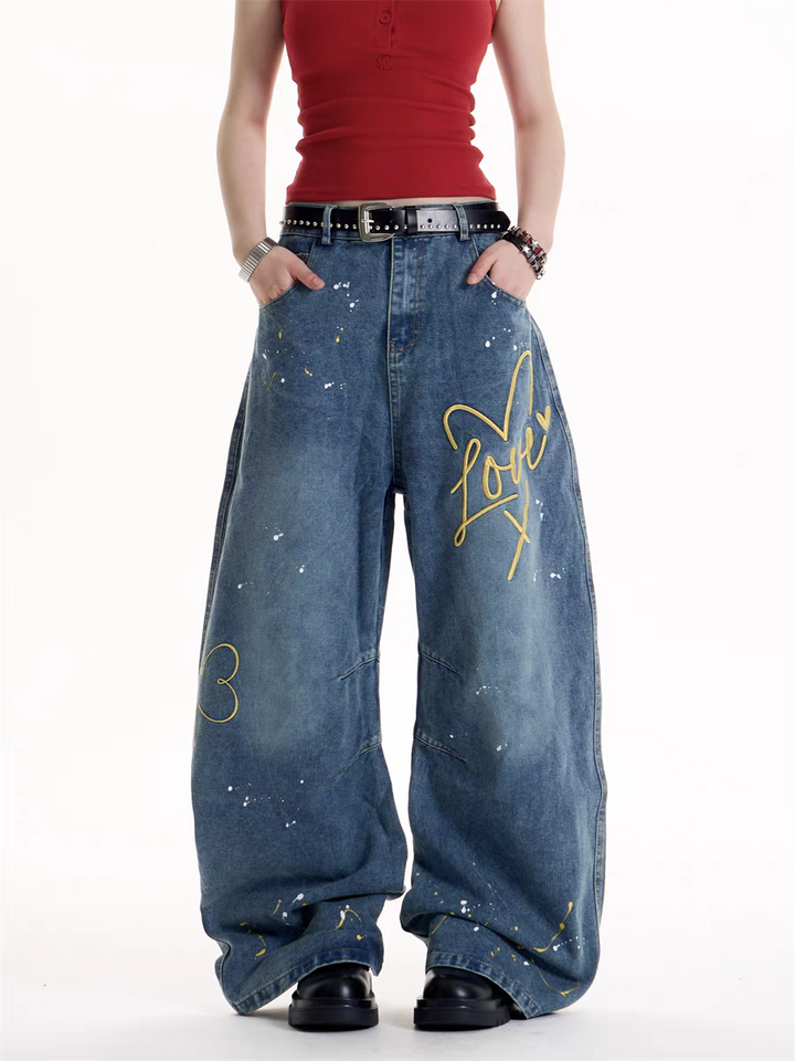 GKIKZ LOVE GRAFFITI BAGGY JEAN PANTS