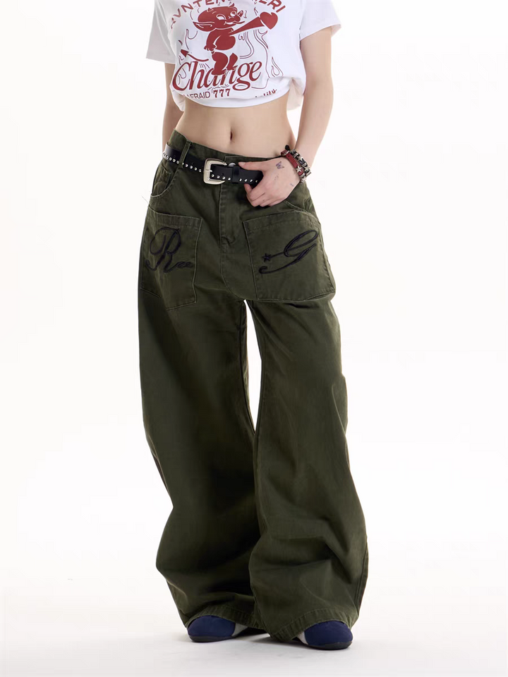 GKIKZ REBEL GRAFFITI WIDE-LEG CARGO PANTS