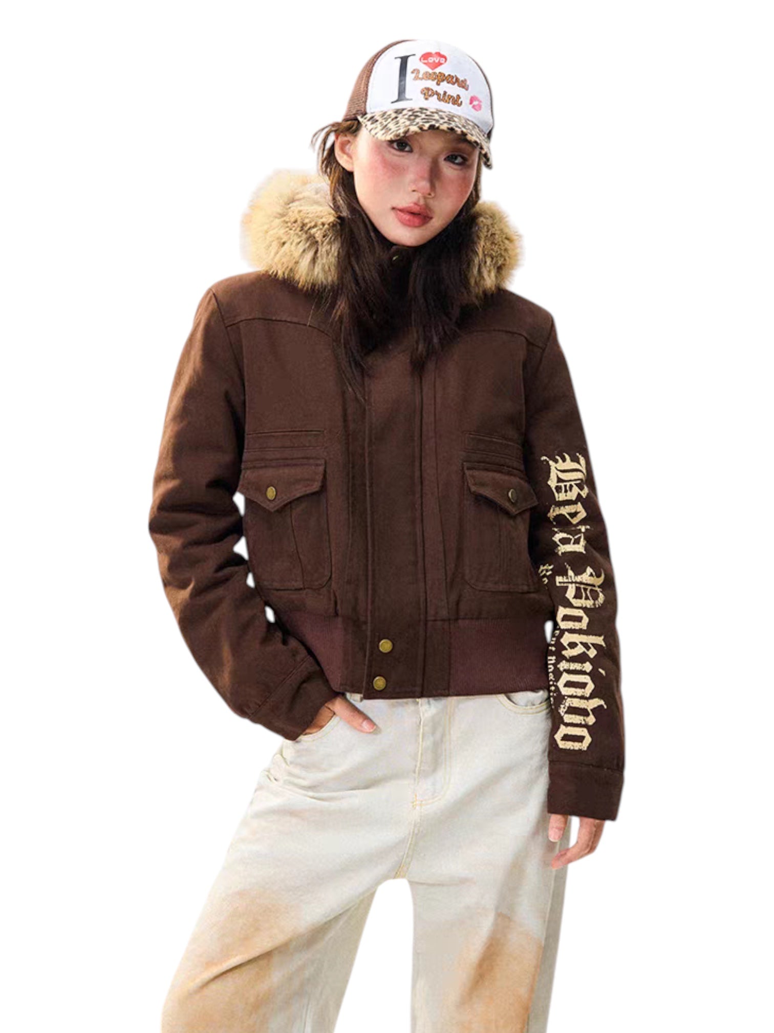 Fur-Lined Graphic Sleeve Parka Jacket - Cozy Limited Edition