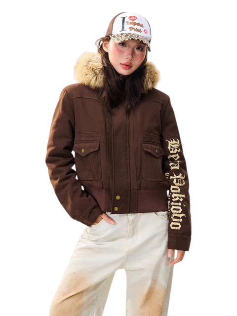 GKIKZ FUR-LINED GRAPHIC SLEEVE PARKA JACKET - COZY LIMITED EDITION
