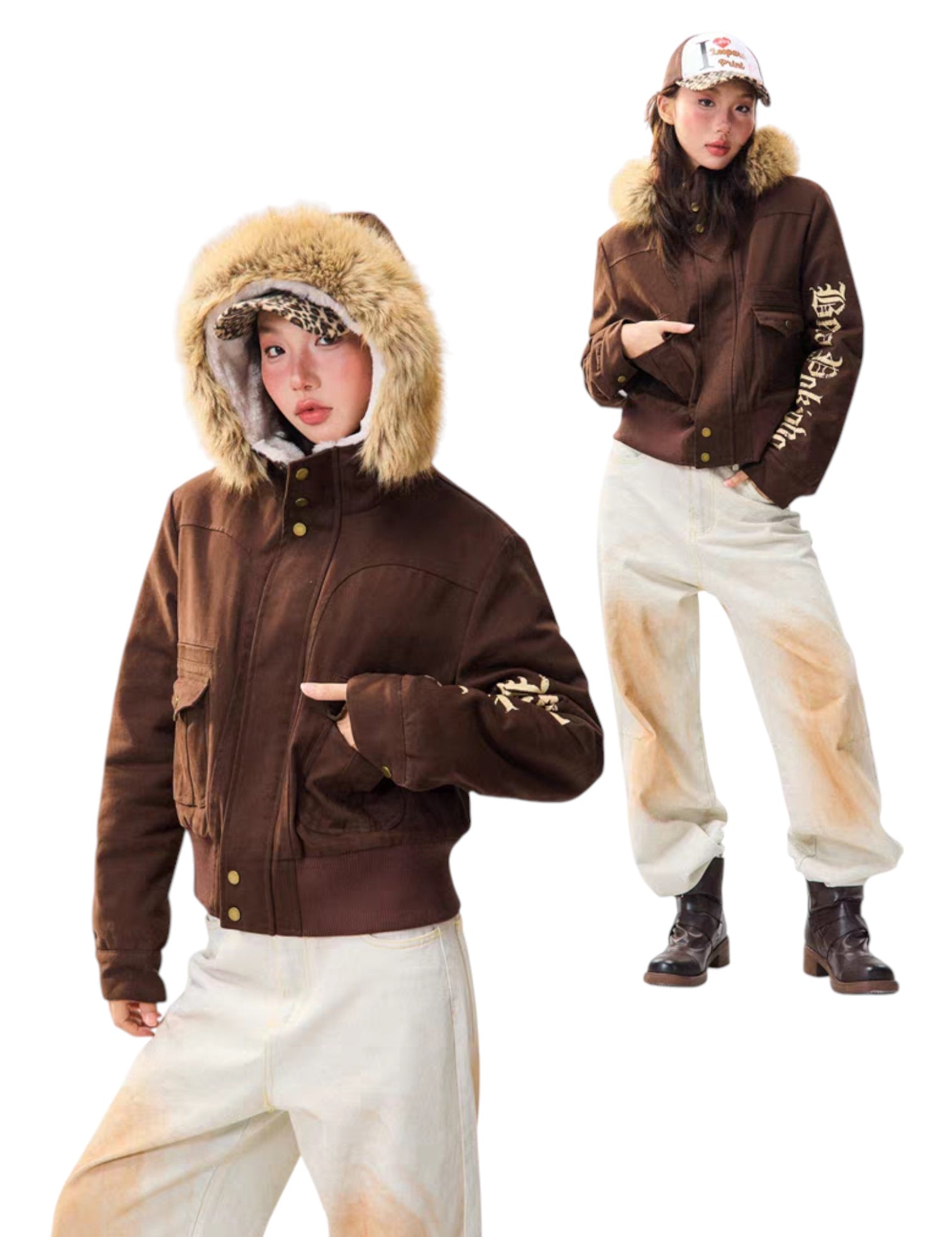 Fur-Lined Graphic Sleeve Parka Jacket - Cozy Limited Edition