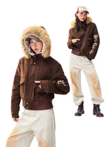 Fur-Lined Graphic Sleeve Parka Jacket - Cozy Limited Edition