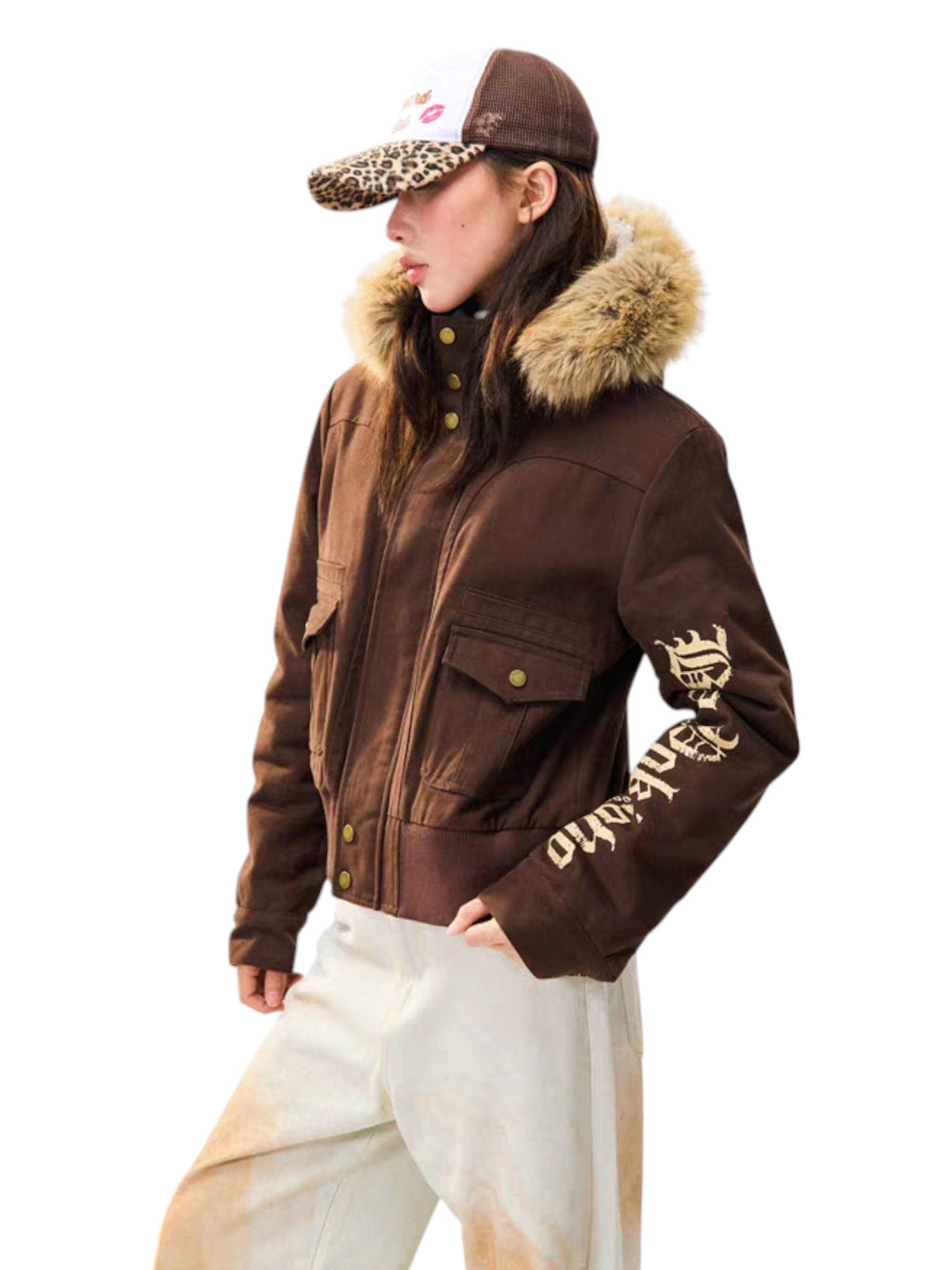 Fur-Lined Graphic Sleeve Parka Jacket - Cozy Limited Edition