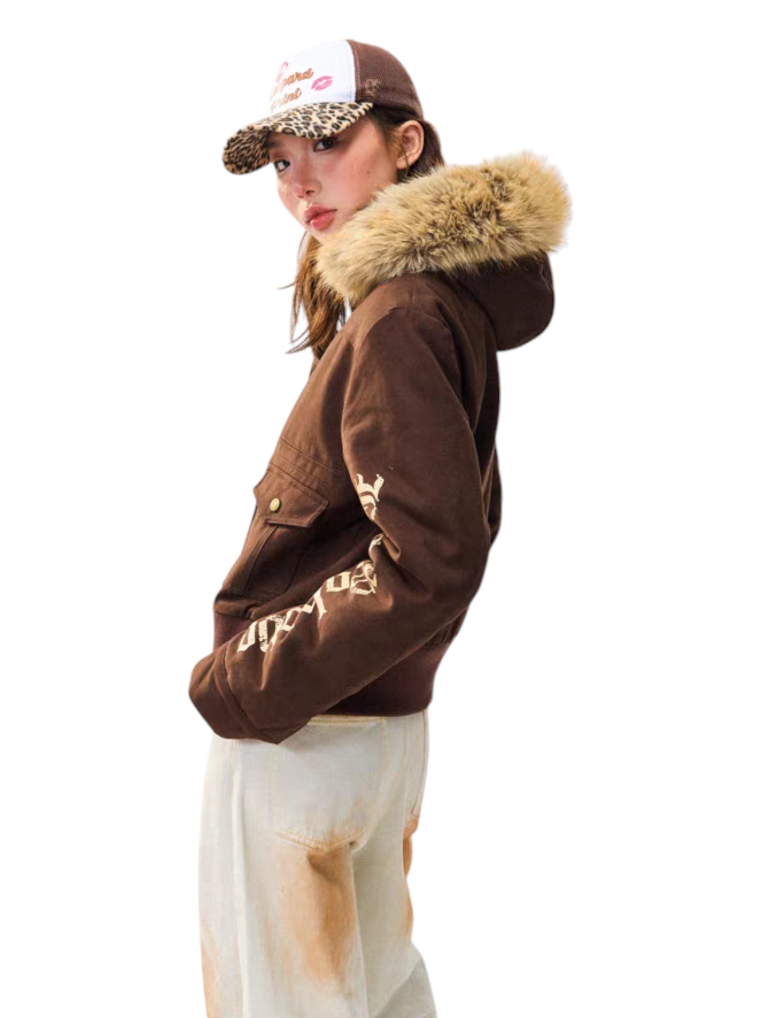 Fur-Lined Graphic Sleeve Parka Jacket - Cozy Limited Edition