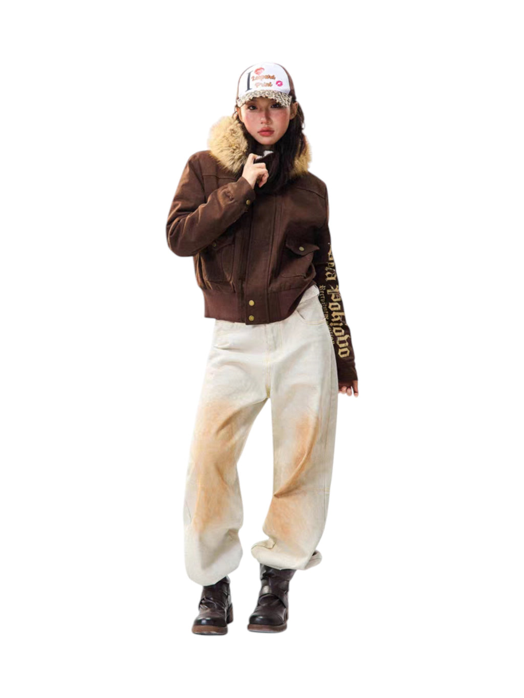 Fur-Lined Graphic Sleeve Parka Jacket - Cozy Limited Edition