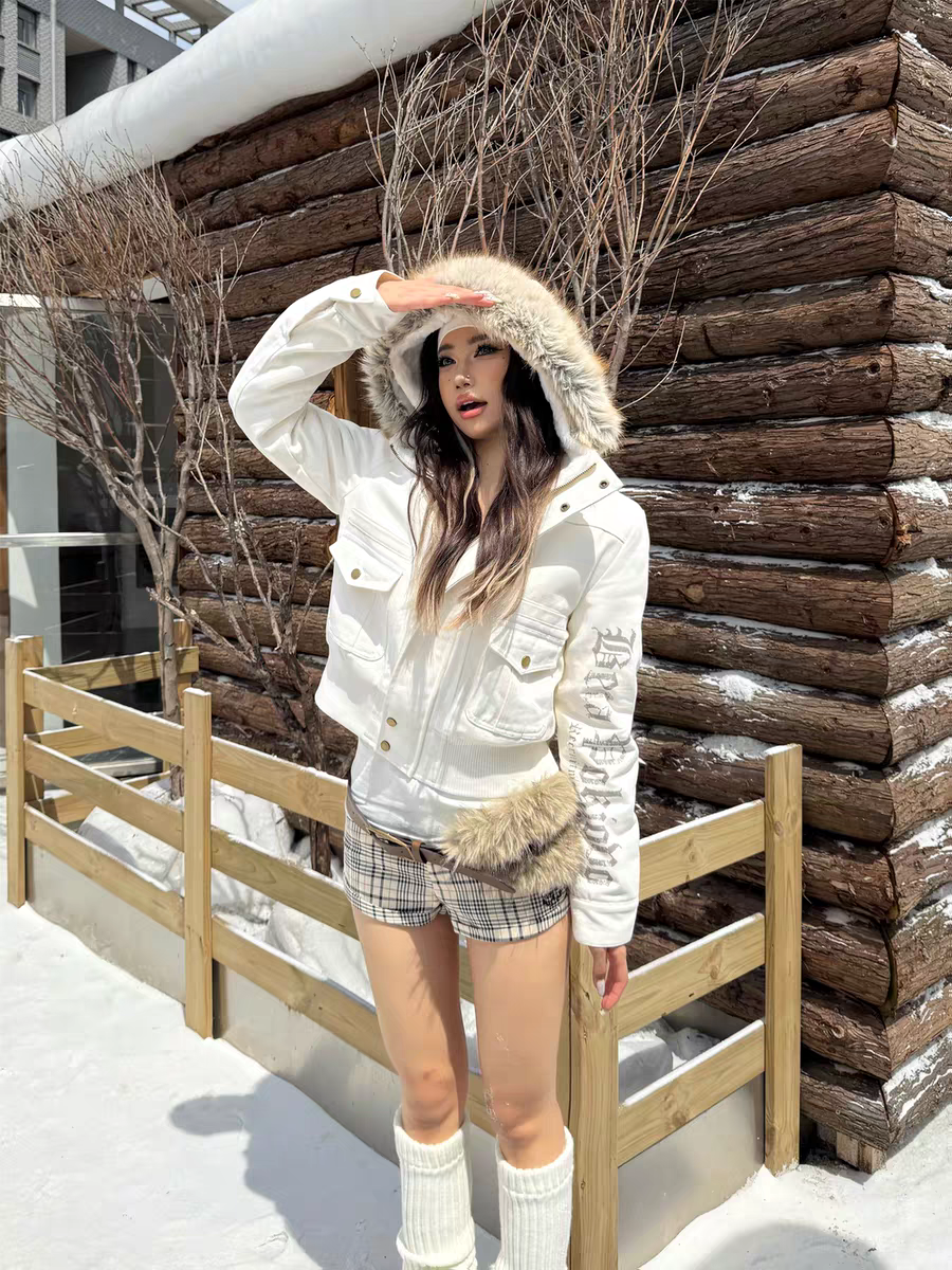 Fur-Lined Graphic Sleeve Parka Jacket - Cozy Limited Edition