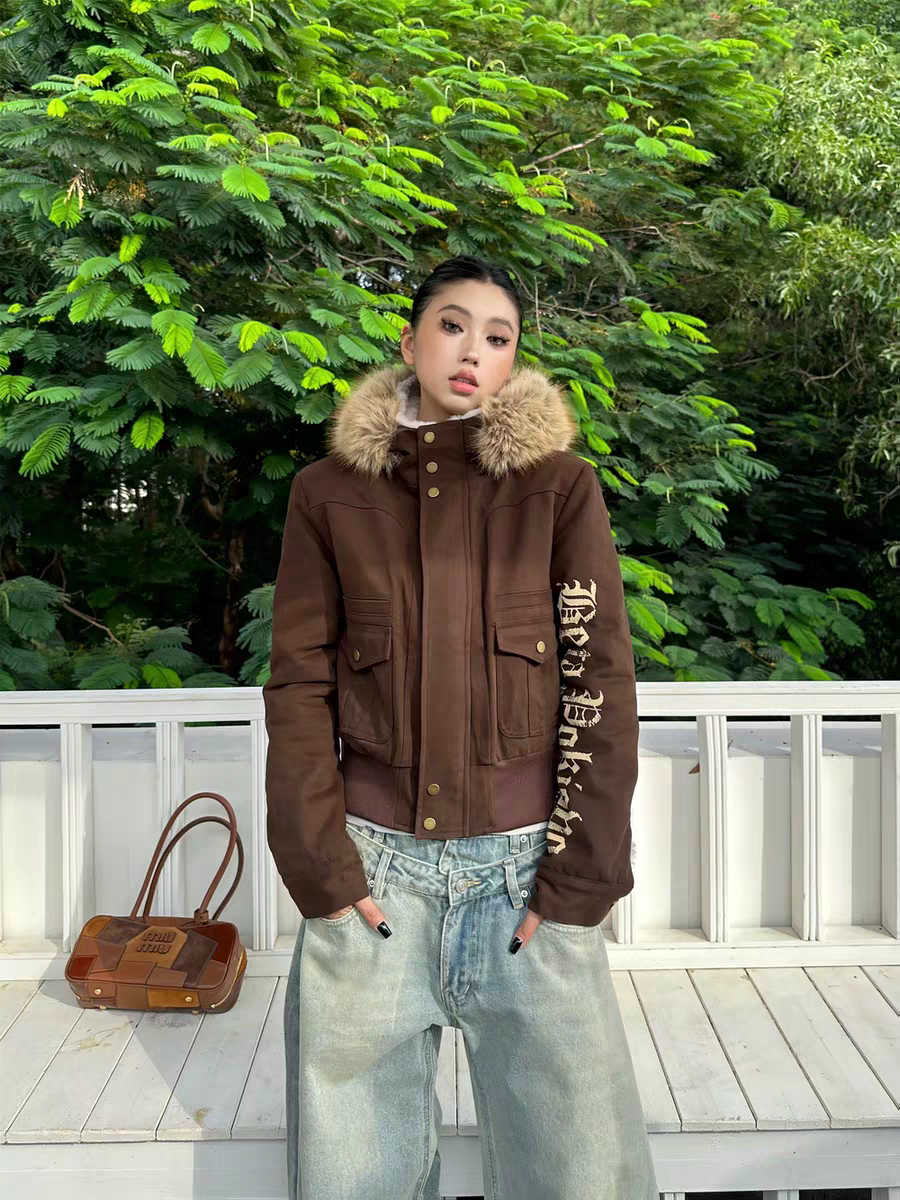 Fur-Lined Graphic Sleeve Parka Jacket - Cozy Limited Edition