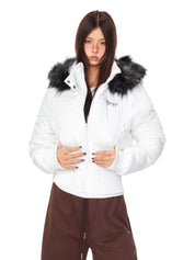 Graffiti Back Faux Fur Puffer Jacket
