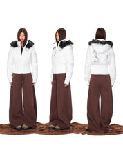 Graffiti Back Faux Fur Puffer Jacket