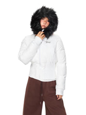 Graffiti Back Faux Fur Puffer Jacket
