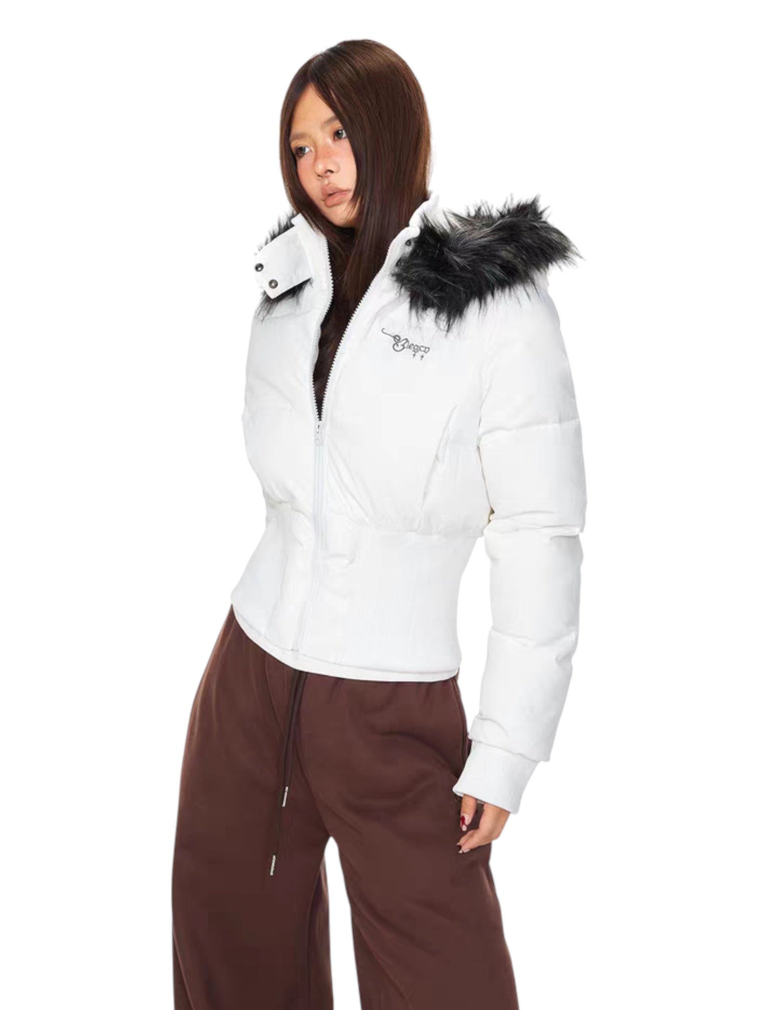 Graffiti Back Faux Fur Puffer Jacket