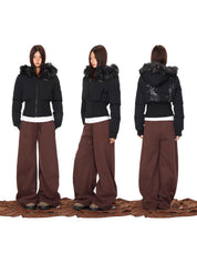 Graffiti Back Faux Fur Puffer Jacket